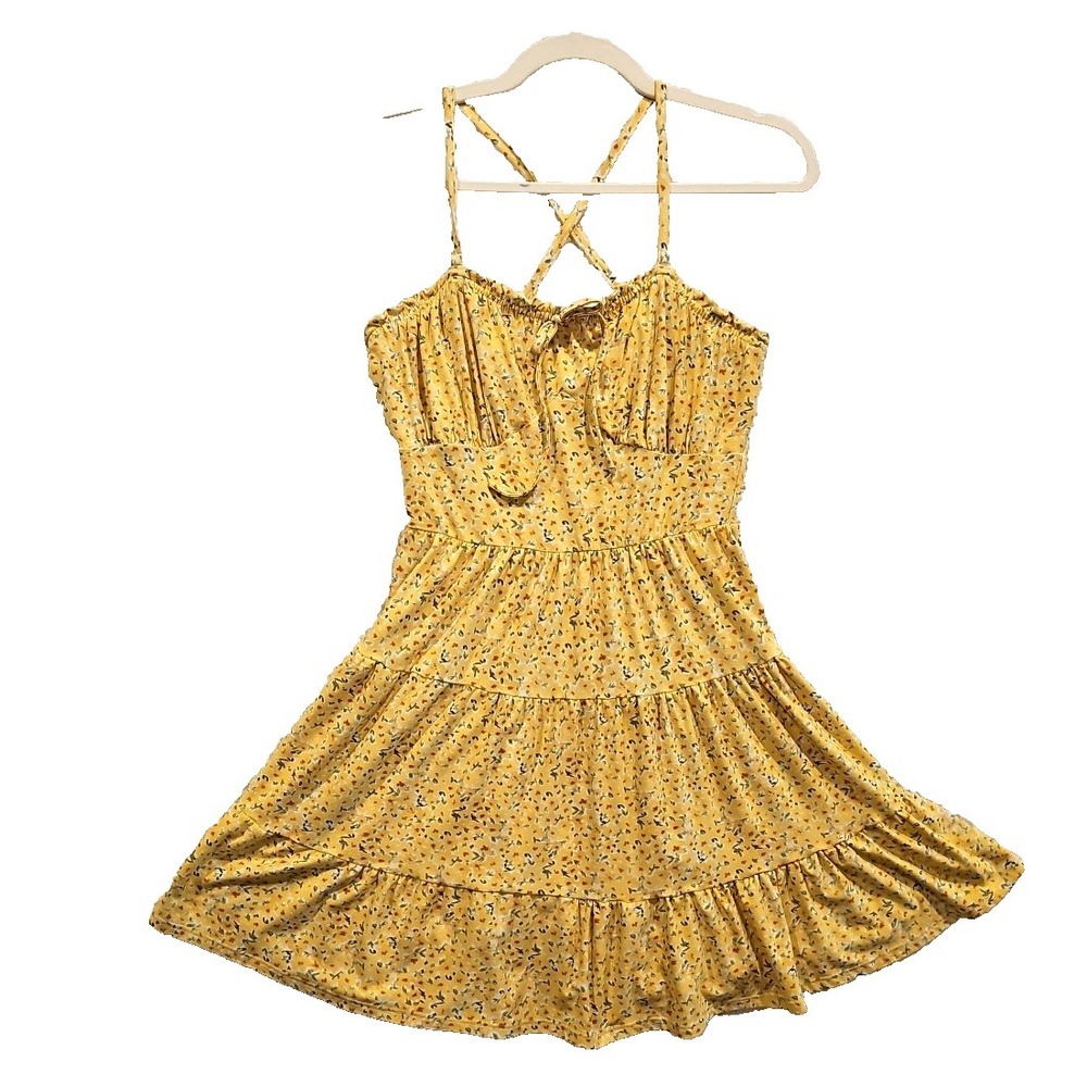 Yellow Ditzy Floral Tiered Cami Babydoll Mini Dress Sz M Farmer's Daughter #681
